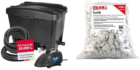 T.I.P. Teichfilter - Teichaußenfilter-Set 10.000 l Teichvolumen WDF 10000 UV 11, 30495 + Zeolith Teichpflegemittel 6L Beutel - Natürliche Wasserfilterung & Teichpflege 35047