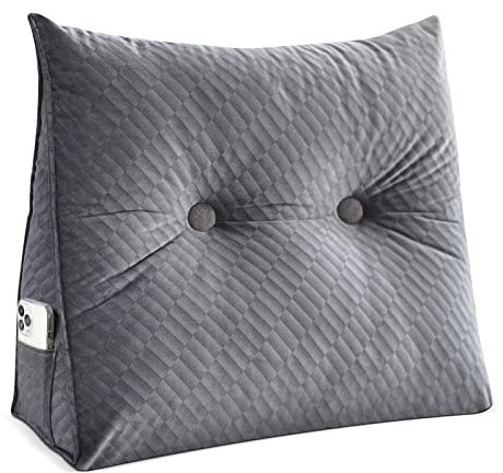 Rückenkissen Lesekissen für Bett 60cm, Rückenlehne Dreieckigen Sofakissen Wandkissen Bett für Lesen Schlafzimmer Erkerfenster Kopfenden Tatami Der Kissenbezug ist Maschinenwaschbar Grau