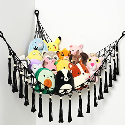 VISATOR Spielzeug Hängematte zur Aufbewahrung von Kuscheltieren Teddys | Makramee, Boho Teddybär Plüschtier Aufbewahrungsnetz, Stofftier Netz