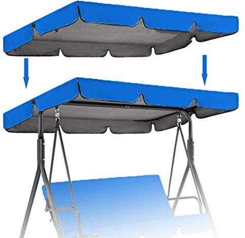 Patio Canopy Swing Cover Replacement Canopy for Swing Seat 2 & 3 Seater Swing Chair Canopy Cover Anti-UV/Waterproof Hammock Cover Top for Outdoor Garden Patio,Blue,190 * 132 * 15cm