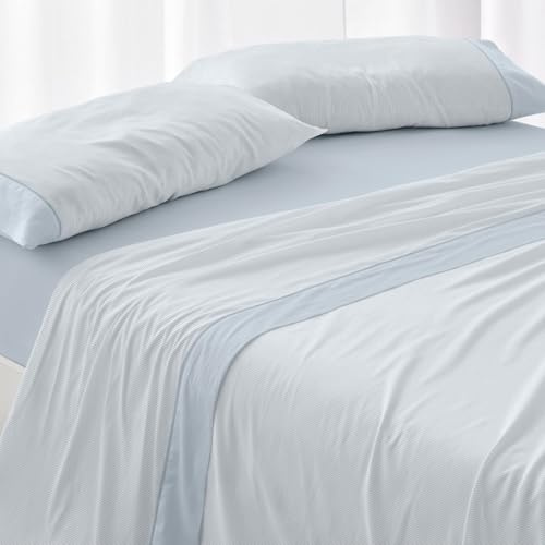 Burrito Blanco | Juego de sábanas,Cama de 80 cm (+ Medidas Disponibles) | Poliéster 50% Algodón 50% | Fácil Planchado | Diseño 297 Azul Claro