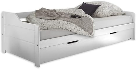 Stella Trading TRISTAN Moderno lettino tandem con due superfici 90 x 200 cm, pratico letto a castello in pino massiccio, bianco, 97 x 60 x 204 cm (larghezza x altezza x profondità)