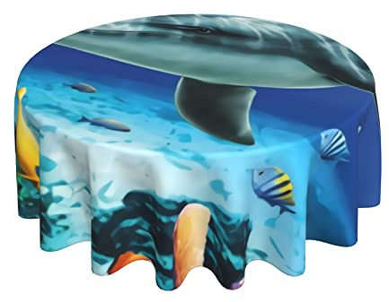 Hule Delfín Vida Azul Estampado Mantel Cocina Elegante Cubremesa 152Cm para Pícnic Mesa Decoración