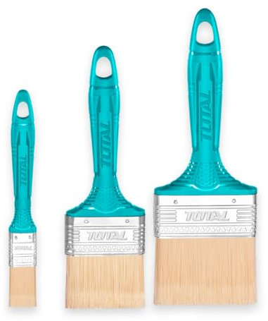 TOTAL - Lot de 3 Pinceaux Plats pour Peinture à l’Huile - Poils Résistants - Manche en Plastique - Différentes Tailles pour Précision et Couverture - Usage Professionnel et Bricolage