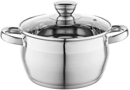 FLORINA Cacerola de Acero Inoxidable (3,4 l) 20 cm I Ollas Cocina con Tapa de Cristal OLIVER I Apto para Lavavajillas I Olla para Pasta, Sopas I Ideal para Todo Tipo de Cocinas, Incluyendo Inducción