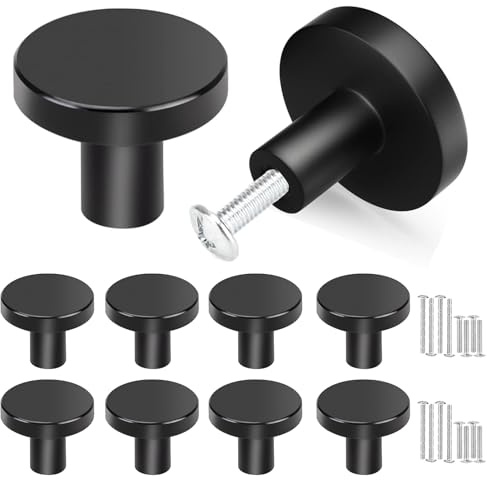 Misuyue 8pc Black Drawer Knobs, Cupboard Handles Knobs Black Round, Cabinet Knob Made of Stainless, 30mm Small Door Knob for Wardrobes, Kitchen, Furniture