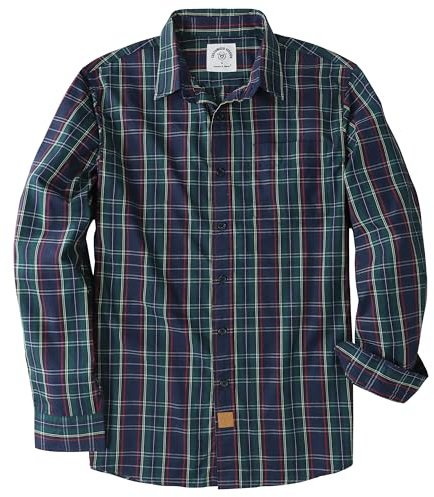 Dubinik® Camisas Hombre Manga Larga Camisa Cuadros Hombre Elegantes Bolsillos Casual Retro Camisa Hombre Manga Larga Azul Marino Verde 052 L