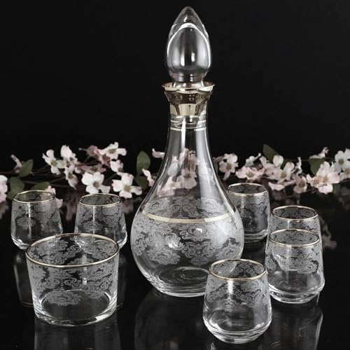 golden pet Zamzam Drinking Serving Cups Set, Total 8 Pieces-6 Glass Zamzam Water Cups, 1 Bottle Carafe and 1 Date Bowl, After Hajj and Umrah Essentials, Hajj Souvenir from Mecca (Silver Color)