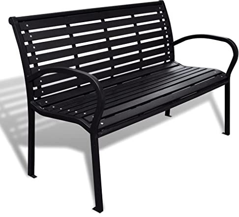 QJBSAVVA Gartenbank, Blumenhocker Bierbank Bettbank Esszimmerbank Geeignet für Flur Esszimmer Küche Living Room 125 cm Stahl und WPC Schwarz