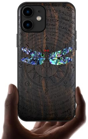Carveit Étui pour iPhone 11 Coque [Gravure en Bois et Incrustation de Coquille] Cover Compatible avec Apple 11 Luxe et Case Etui Bois (Bois Sombre-Anmutige Libelle)