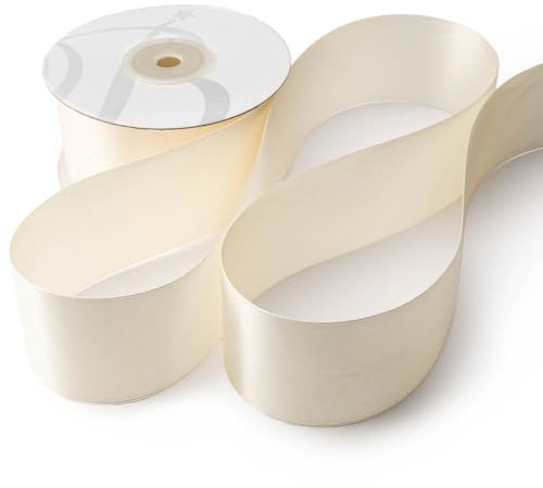 Nastro Doppio Raso 40mm X 25 Metri per Artigianato, Natale, Decorazioni, Adatto Per confezionare Regali, Feste di Compleanno, Matrimoni, Bomboniere (Panna)
