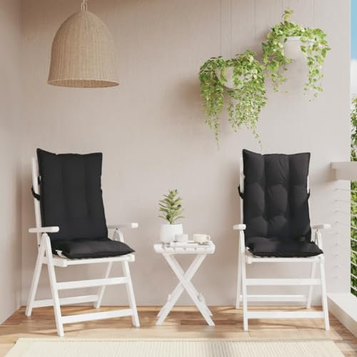 Rantry Hochlehner-Auflagen 2 STK. Sitzkissen für Gartenstühle Gartenstuhlauflagen für Hochlehner Sitzpolster Polsterauflagen Sitzauflage Stuhlkissen Sesselauflage Schwarz Oxford-Gewebe