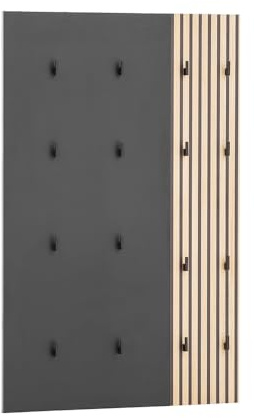Lomadox Garderobenpaneel Flur Garderobe Hakenpaneel Wandpaneel 8 Kleiderhaken Kleiderständer modern in schwarz matt mit Eiche Natur