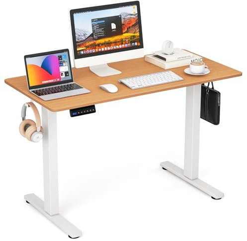 COSTWAY Höhenverstellbarer Schreibtisch 120 x 60 cm, elektrischer Stehschreibtisch mit 2 Haken & Kabelmanagement, Steh-Sitz Tisch mit Memory Funktion und Kollisionschutz, Computertisch für Heimbüro