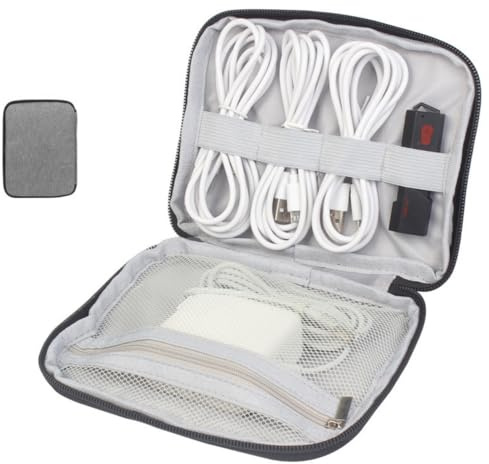 MHDAMAI Sac Électronique Sac de Rangement Câble Organiseur de Poche Câbles Étanche Portable Sac Organisateur de Câble de Voyage pour Banque d'alimentation Carte SD Disque Dur,Gris