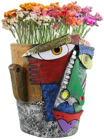 TQEBWUS Brutalist, vaso da fiori astratto con viso di bellezza, colorato, astratto, colorato, in resina, per arte domestica