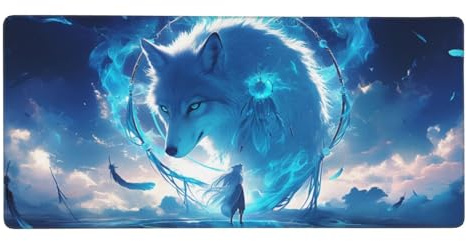 Loup Tapis de Souris Attrape-rêves Tapis Souris XXL 1500x800x3mm Tapis de Souris Gaming Accessoire, Lavable, Caoutchouc Antidérapante, Haute Précision et Vitesse, Surface Antidérapante pour Gamer