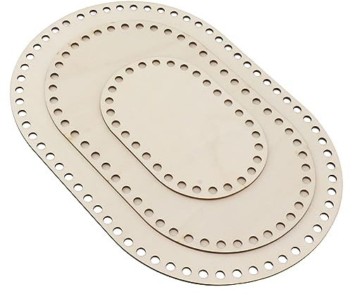 HAOHIZE Moses-Korb-Basisständer, 3-teiliges Häkelkorb-Basis-Set, Holzkorb, Korb-Webzubehör, Häkeltaschen-Bodenbasis, ovaler Rohling, solider Häkelkorb für DIY-Handwerk, Stricken