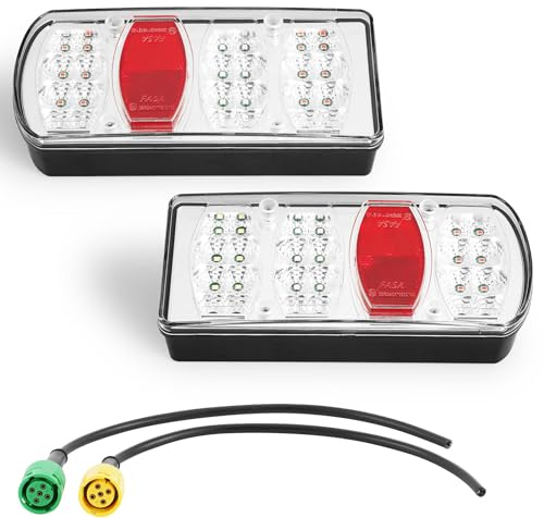 ETUKER LED Anhänger Rückleuchten Set 12/24v 7Funktion Rücklicht Anhängerbeleuchtung inkl. 5polig Bajonett Stecker Anhänger Beleuchtung
