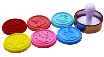 Cookie Stamps Set, Colorful Silicone Cookie Press, 6 PCS Stamps with Ring Cutter and Handle for Daily Baking
