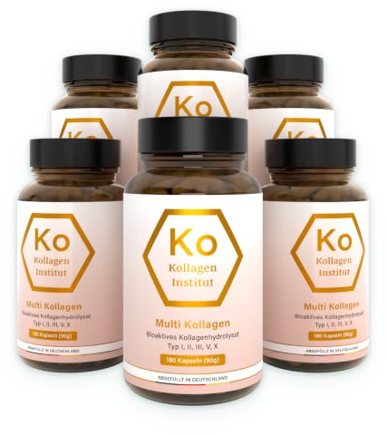 Kollagen Institut Multi Kollagen Kapseln - 1080 Kapseln (6 Monate), Hochdosierte bioaktive Kollagenhydrolysat Typen 1 2 3 5 10 für Beauty Haut Haare Gelenke Knochen Nägel Inner Glow