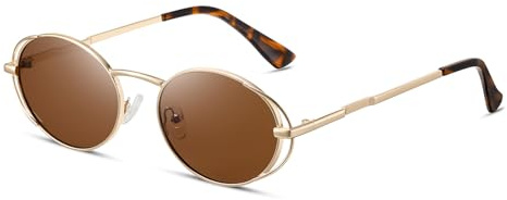 TIANYESY Retro Ovale Sonnenbrille für Frauen Vintage 90er Jahre Sonnenbrille Kleine Ovale Gläser Schmale Schatten UV400 (Gold Rahmen/Teelinse)