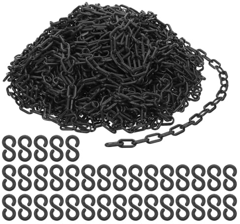 PATIKIL Kunststoff-Kettenglieder, 200 Fuß Sicherheitsketten, Schwarze Kunststoffketten Große Kunststoffkette Lang für, Menschenmengenkontrolle, Warteschlangen, Zäune