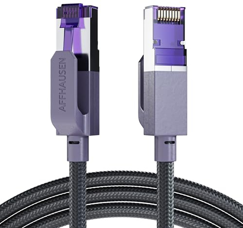 AFFHAUSEN Cat 8 Ethernet Cable 15ft, 40Gbps 2000MHz S/FTP Shielded, Nylon Braided LAN Cord for Gaming PC, PS5, Xbox, Modem, Router, Indoor Network Patch