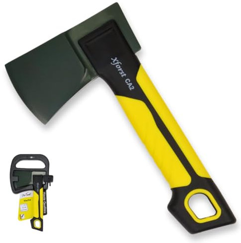 Xforst Beil X-CA2 - Kohlenstoffstahl Klinge & Glasfaserstiel - 23 cm - Handliche Axt Campingbeil mit Transportschutz - Für Garten, Survival & Outdoor.