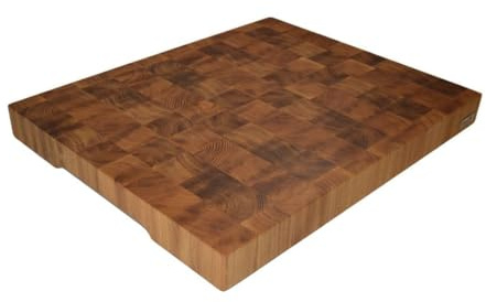 XXL Stirnholz Hackblock Premium Eiche 50x40x4,5 cm – Schneidebrett mit Griffmulden, Rutschfeste Füße, Langlebig, Messerschonend – Hochwertiges Küchenbrett aus Eichenholz