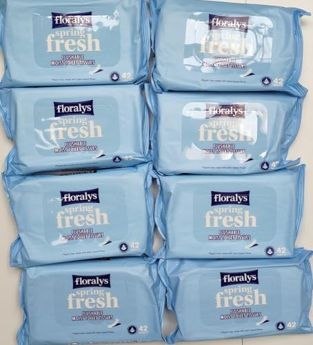 Flushable Moist Toilet Wipes – 8 x 42 Spring Fresh Packs – 336 Total – Resealable Bulk Family Bundle