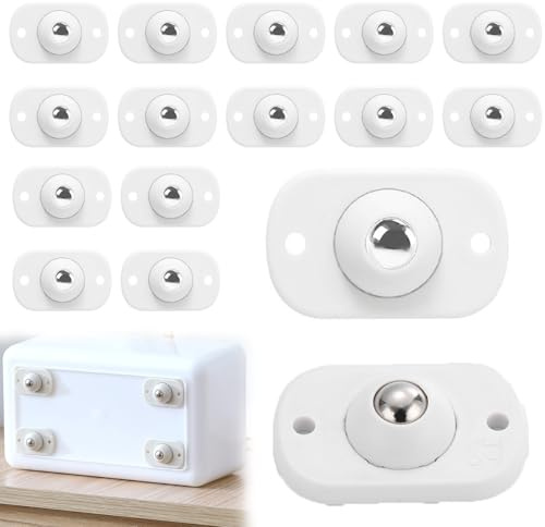16 PCS Self Adhesive Mini Caster Wheels, Appliance Wheels for Kitchen Appliances 360° Swivel Universal Wheel Roller Castors, Sticky Pulley for DIY Trash Can, Storage Box, Small Appliance(White)