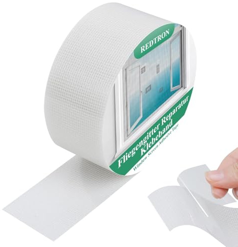 REDTRON Nastro Nastro Adesivo Ripara Zanzariere (48mm×10m, Bianco), Nastro in Fibra di Vetro per Riparazione per lo schermo di porte e finestre, Kit Riparazione per Zanzariere, Autoadesivo Forte