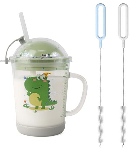 RoxNvm Tazza di Latte con Bilancia, 400ml Bicchiere con Cannuccia e Coperchio (Drago verde)