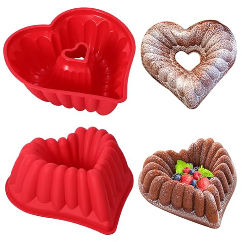 2 Pack Heart Cake Pan,Silicone Heart Shaped Cake Tin,Valentine Mousse Cake Pan Baking Tools (Red)
