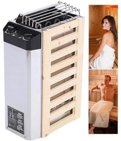 hKjPlvf Stufa per Sauna Elettrica, Tubo Riscaldante in Acciaio Inox, Stufa per Sauna da 3 Kw/3,6 Kw con Timer E Controllo Interno della Temperatura, per Casa/Hotel/Sauna/Spa/Doccia/Vasca,3KW