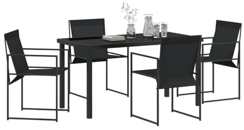 vidaXL Garten-Essgruppe Schwarz aus Textilene und Stahl, 4 Personen, klappbar, UV-beständig, bequem zum Sitzen, Tisch für Terrasse und Lounge, perfekt für Sommer-Treffen und Entspannung