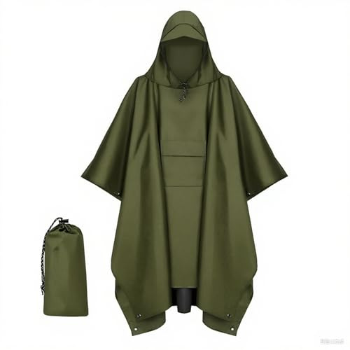Keratobleem Poncho de Lluvia Impermeable,Poncho de Lluvia con Capucha, 3 en 1 Multifuncional Chubasquero Transpirable, para Viajes y Exteriores, para Hombre Mujer -Verde