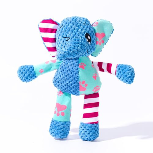 JACKANNA Plüsch-Hundespielzeug mit Quietschfunktion – Unzerstörbares Kauspielzeug für kleine & große Hunde waschbar, interaktiv (Elefant-Design)