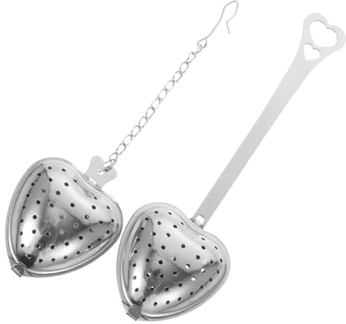 GRIRIW 2 Pièces Infuseurs à Thé Acier Inoxydable Forme de Cœur avec Chaîne Filtres pour Thé Vrac Accessoires pour