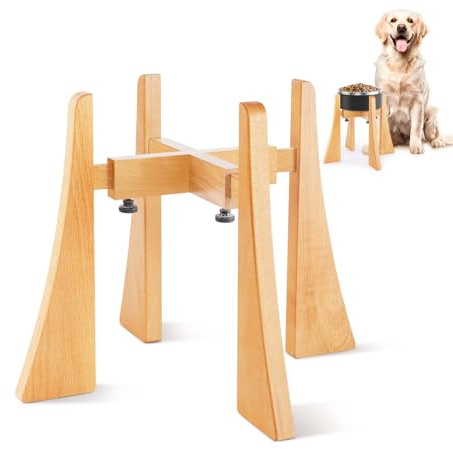 Elevated Dog Bowl Stand - Nature Beech Wood Stand 12-inch High Neck-Protecting Raised Stand for Large Sized Dog Adjustable Bowl Base Non Toxic Pet-Friendly Feeder Stand