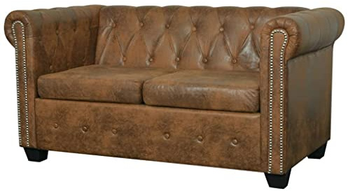 Massbinet Chesterfield Sofa 2 Sitzer Vintage Echtleder Couch Bürosofa Polstermöbel Kunstleder Braun