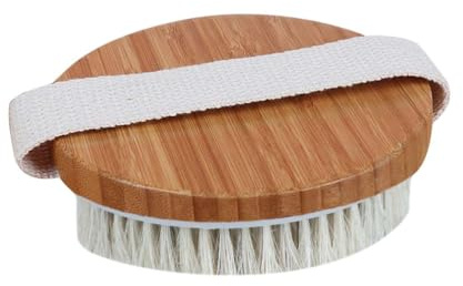 Peelingbürste mit Bambusgriff, Mittelharte Trockenbürste | Beige, Rückenbürste für Trockenmassage, für Trockene Haut und Körperpflege