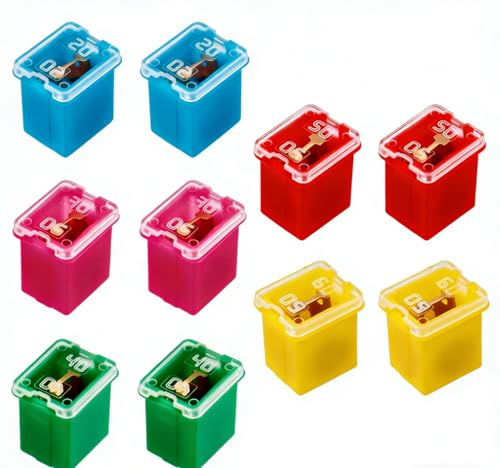 10er-Pack Low Profile Kastenförmiges 20A, 30A, 40A, 50A, 60A, 12V-24V, Blocksicherung Niedriges Profil für Fahrzeuge und Lkw, Niedrigprofil KFZ Sicherung