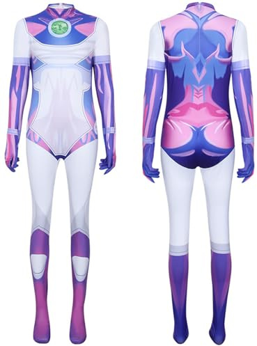 Kolegrial Déguisement Starfire Filles Cosplay Princesse Koriand'r Starfire Combat Uniforme Violet Manches Longues Imprimé Bodysuit pour Carnaval Halloween Party Anniversaire Masquerade Costume