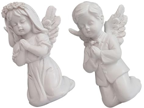 TOPPERFUN 2Pcs Resin Praying Angel Figurines Miniature Boy and Girl Wings Home Ornament Decorative Statue for Desktop and Indoor Angel Decor