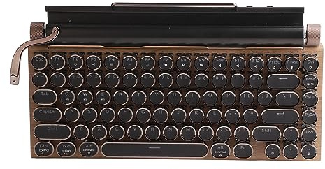 Irfora Schreibmaschinentastatur, 83 Tasten, Runde Metallkappe, Mechanische Retro-Gaming-Tastatur mit Blauem Schalter und 7-Farben-RGB-Hintergrundbeleuchtung, Lederhülle, Kabellose - und (Holzfarbe)