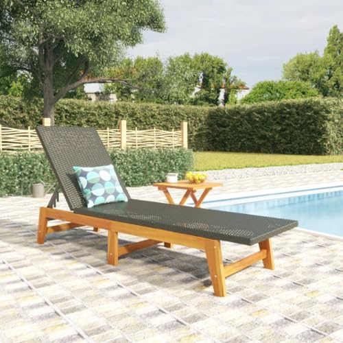 Mandloder Sonnenliege mit Tisch aus Poly Rattan Massivholz Akazie, Gartenliege Terrassenliege Liegestuhl, Strandstuhl Chaiselongue, 4-Fach verstellbar für Outdoor Balkon Poolbereich