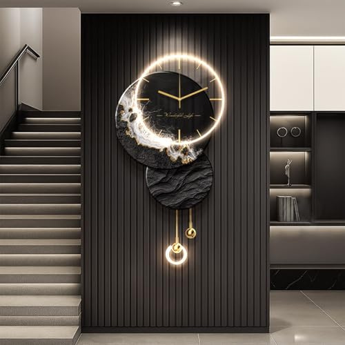 Scultura 3D da Parete Con Luce LED, Decorazione murale 3D con luce LED, quadro in cristallo porcellanato con orologio decorativo per parete TV(A,40 * 85cm/15.7 * 33.4in)