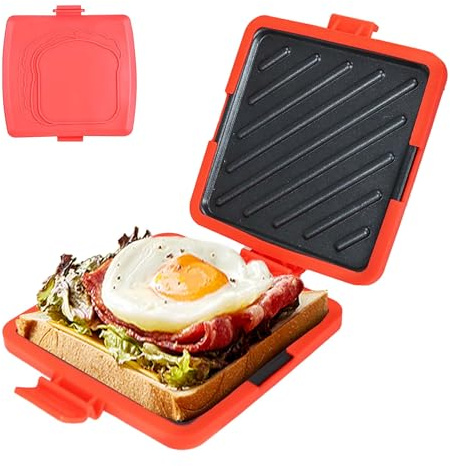 Microwave Toastie Sandwich Maker, 3-in-1 Toastie Panini Press with Dishwasher Safe Design No Electricity Needed Fast Cooking for Travel Friendly/Office/Home, Red